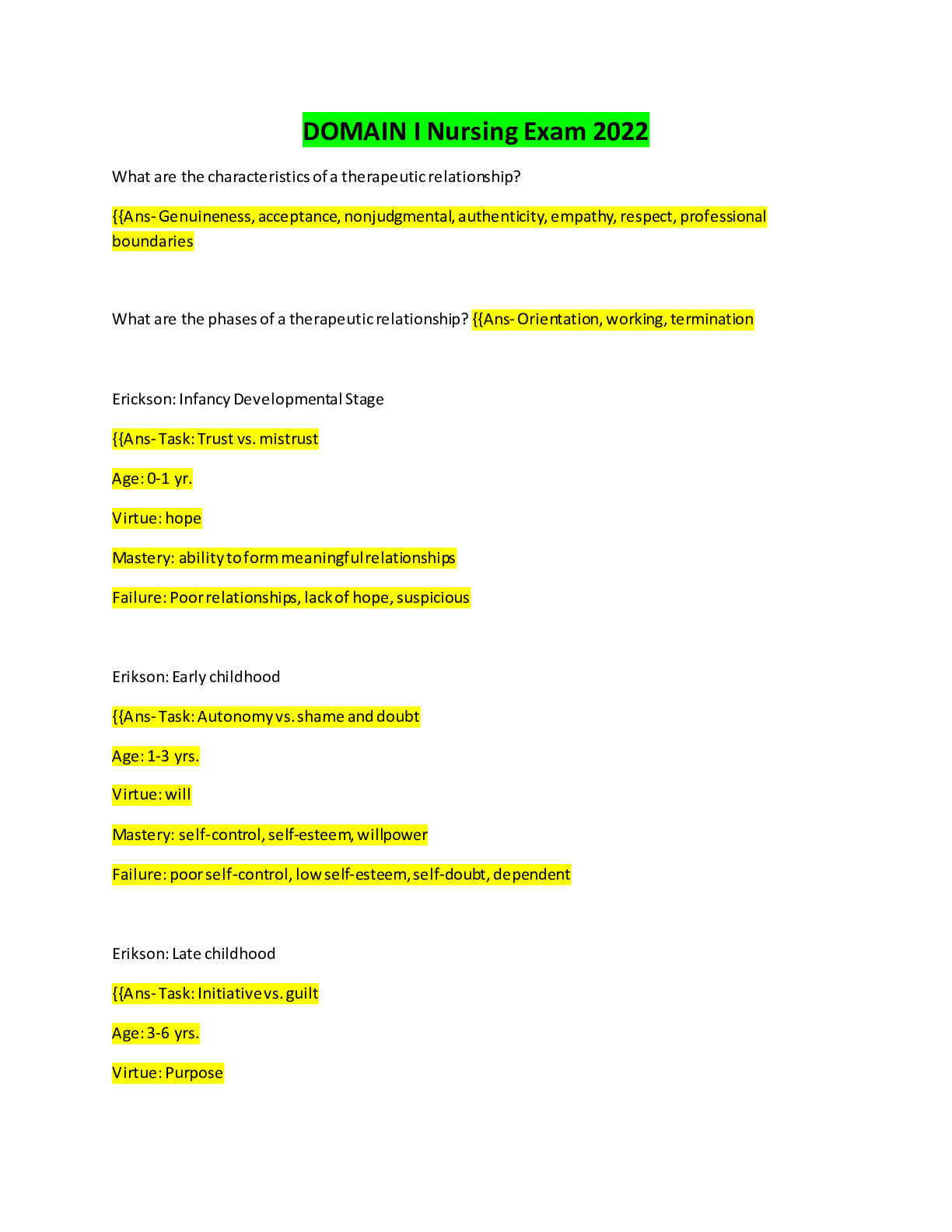 Preview image of DOMAIN I Nursing Exam 2022 document